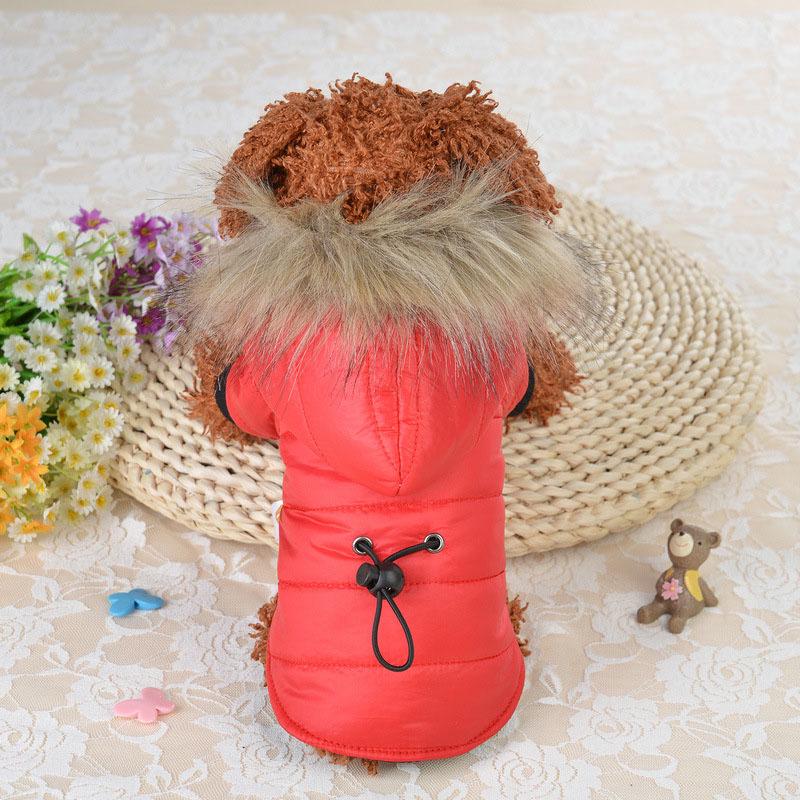 Warm Small Dog Clothes Winter Solid Color Coat Soft Fur Hood Puppy Jacket Waist Paded Warm Outfits for Chihuahua Bichon