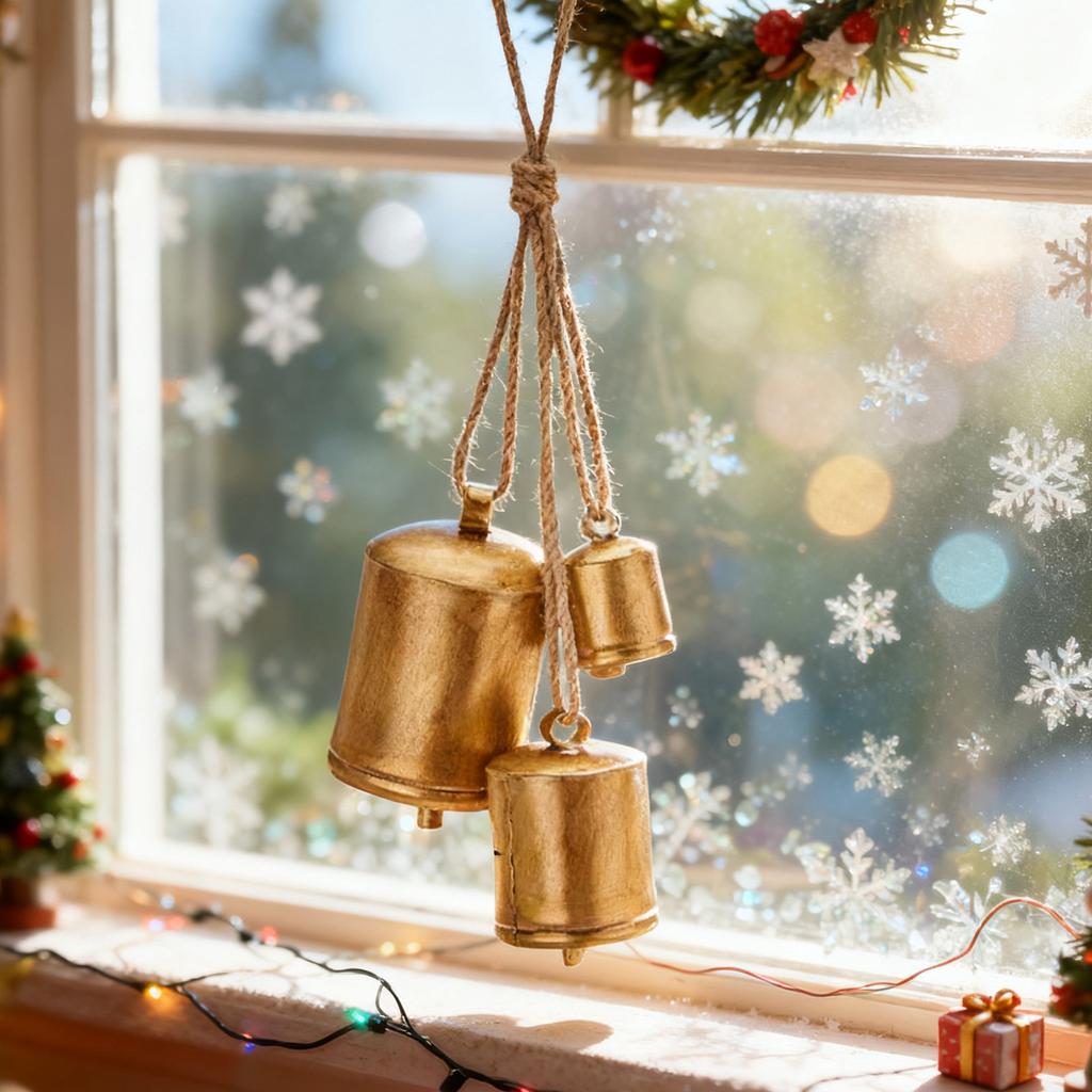 Набор из 3 рождественских украшений Рождественский колокольчик Латунный Корова Шебби-шик Деревенский Металлический Подвесной Гигантские коровьи колокольчики Декор Рождественские подарки