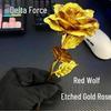 Red Wolf Gold Foil Rose Ornament Toy Figurine Gift