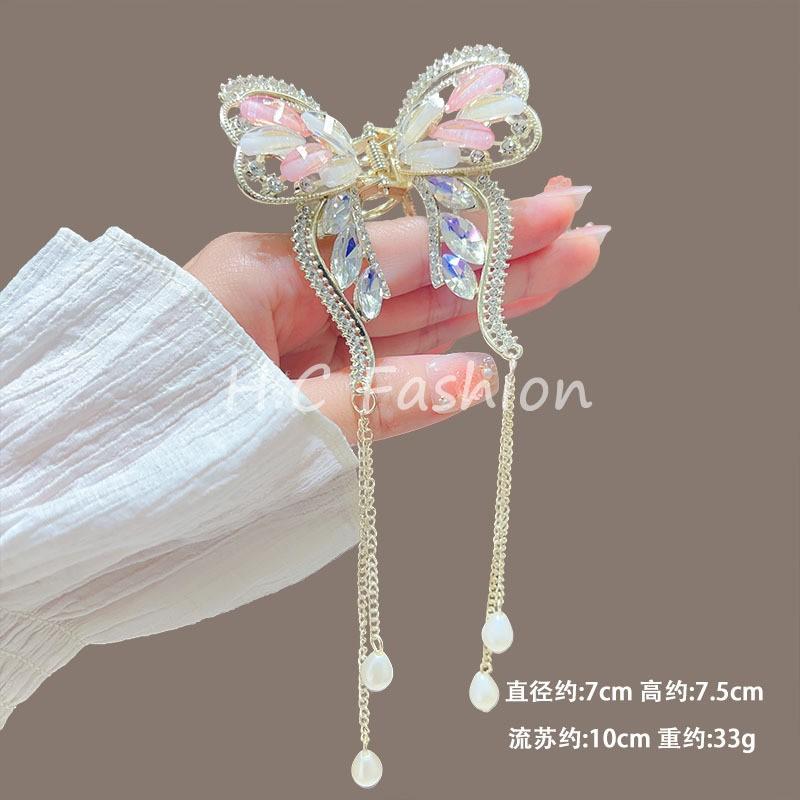 Fashion Lily of the Valley Flower Claw Clip Premium Pearl Butterfly Tassel Hair Clip Girls Elegant Hair Accessories