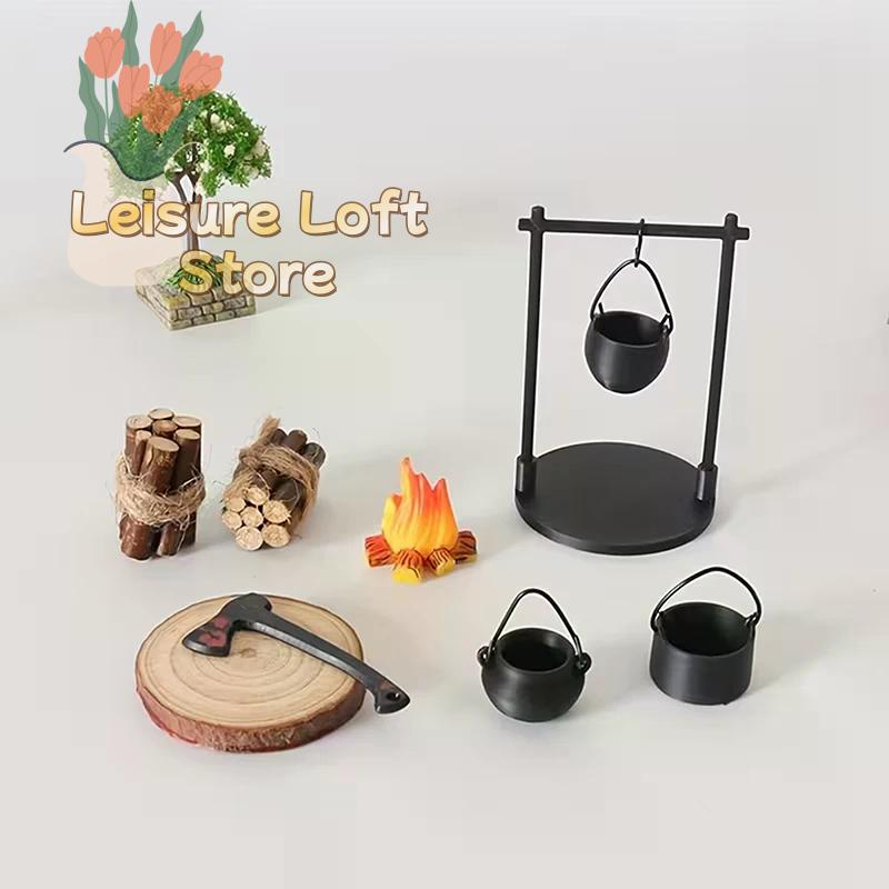 Fantasy Miniature Campfire & Teapot Sculpture, Modern Decor for Home, Kitchen & DIY Displays, Intricate Handcrafted Details