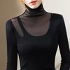 Women's Autumn and Winter High Neck Bottoming Sexy See-through Mesh Temperament Within The Waist Top