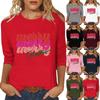 Women's Fashion Casual Three-quarter Sleeve Christmas Print Crewed Neck Top
