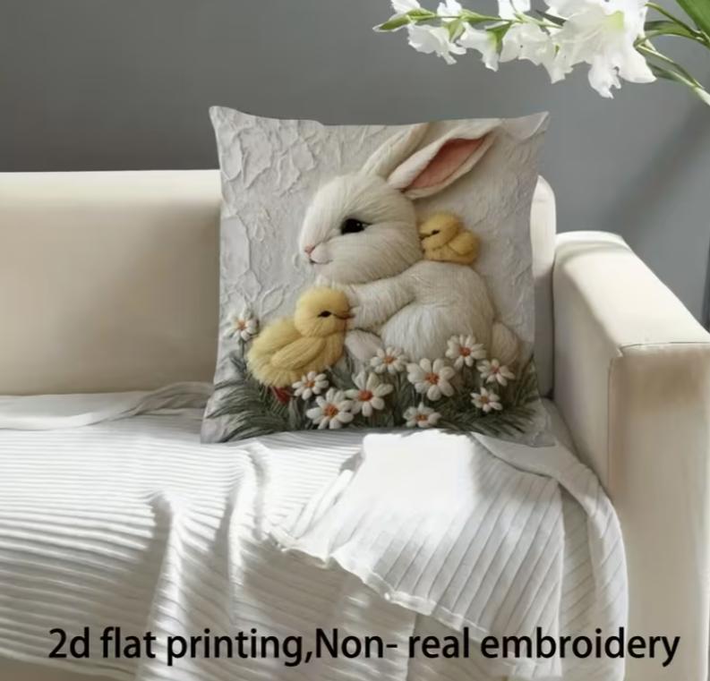 1Pc Easter 2D Rabbit Duck Pillowcase 2D Printed Super Warm Adopts Single-Sided Zipper Living Room Bedroom And Home Decoration