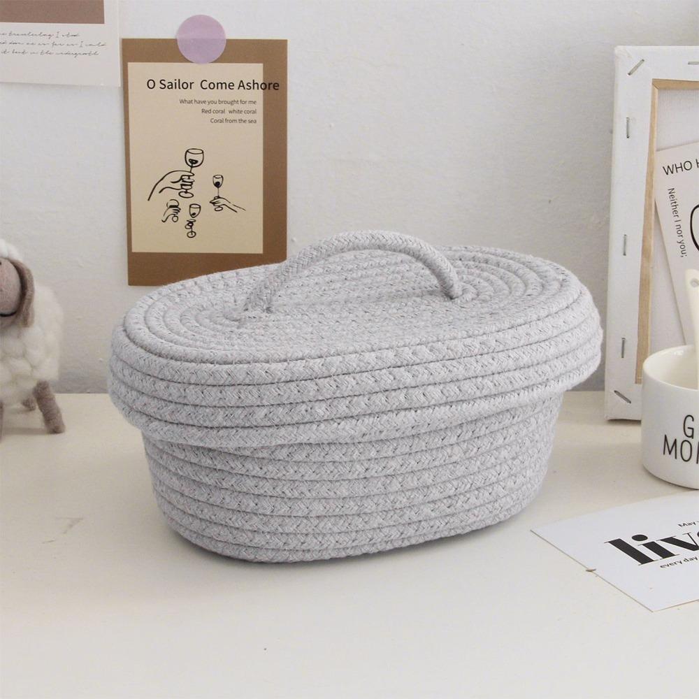 With Lid Storage Basket Woven Design Storage Bin Handmade Storage Box  Needles Storage