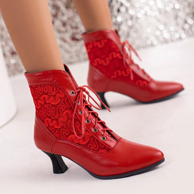2025 Short Boots Pointy High Heels Tie Women's Boots Large Women's Shoes Botines Mujer Botas Mujer Invierno Botas De Mujer