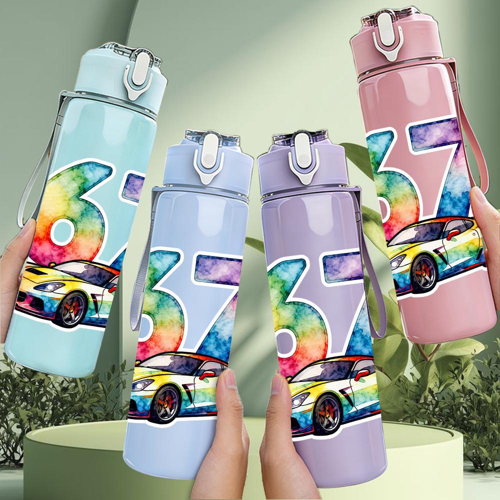 1PC Gradient Number Sixty Seven Vehicle 750ml Color Plastic Water Bottle Leakproof Flip Straw Lid For Sports Office Home Use