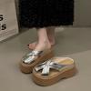 2025 Summer Wear Casual Muller Slippers Thick-soled Hollow Bag Head Cool Slippers Comfortable Round Head Wedge Women's Slippers