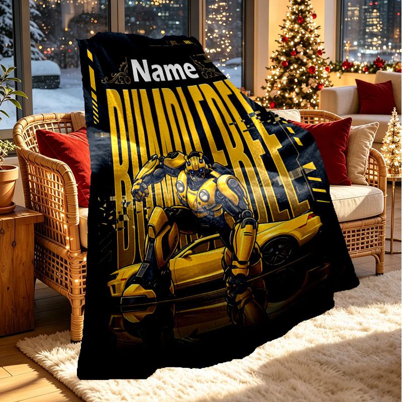 Custom Name Personalized Bumblebee Print Blanket, Home Decor, Bedroom, Sofa, Camping, Couch, Gifts for Birthday Christmas