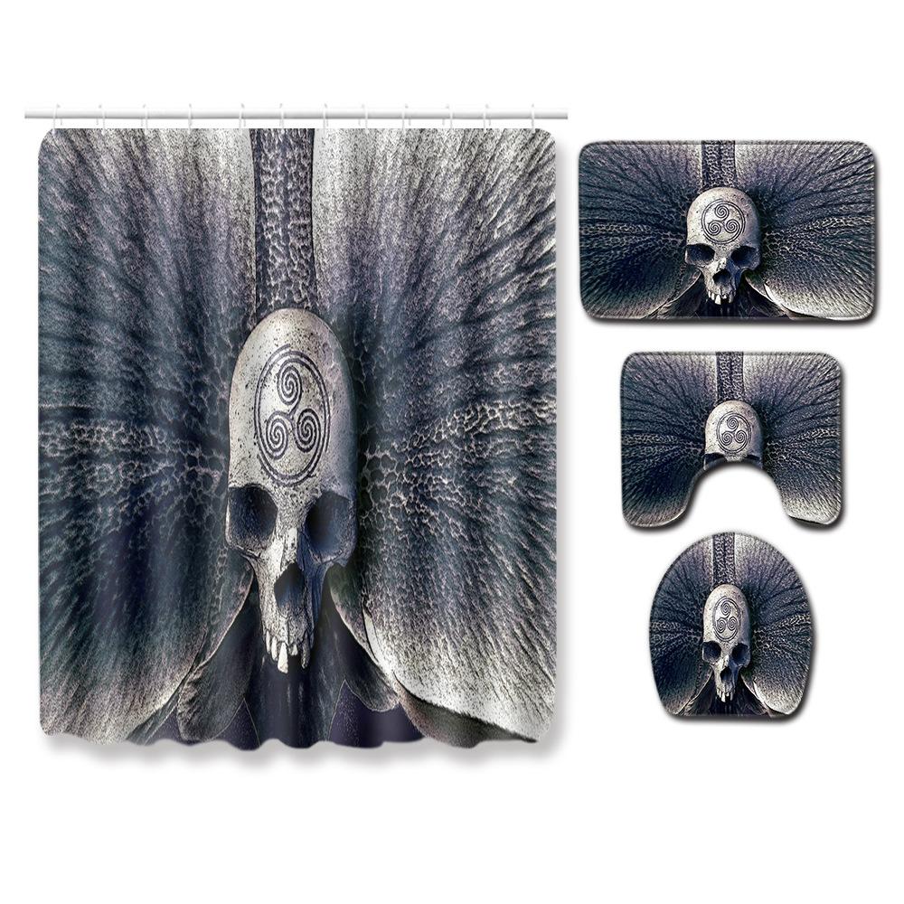 Триллер Череп Занавеска для душа Коврик для пола Комбинация Набор из четырех предметов Ванная Туалет Ковер Коврик для ног