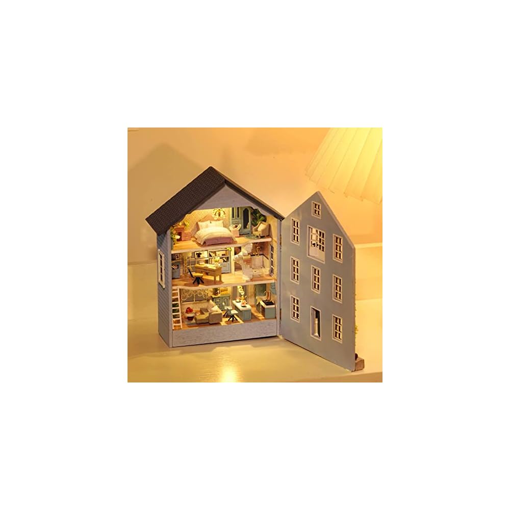 Cuteroom Деревянный кукольный домик Набор для сборки Сделай сам Миниатюрный дом с мебелью для детей Мальчиков и Девочек