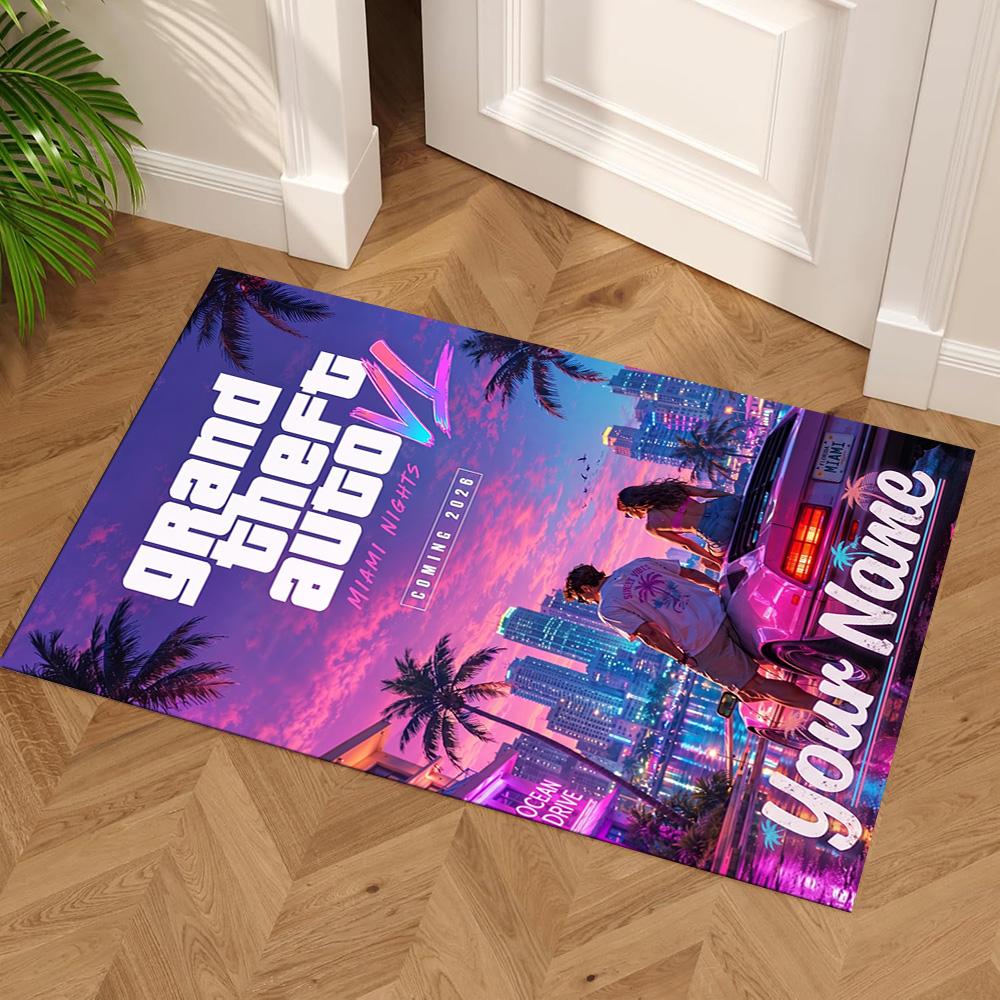 Grand Theft Auto Customize Your Name Floor Mat Design for Entryway Dormitory Outdoor Game Room Antislip Carpet Decorate Offices Gift for Festivals