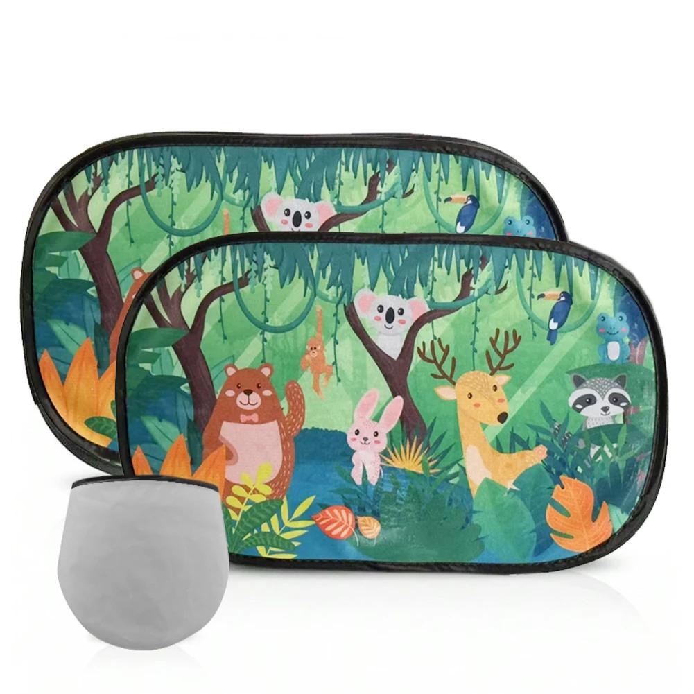 2Pcs Cartoon Car SunShade PVC Side Window Adsorption SunShade Cover Rear Side Auto Window Sunvisor Mesh For Children Adults