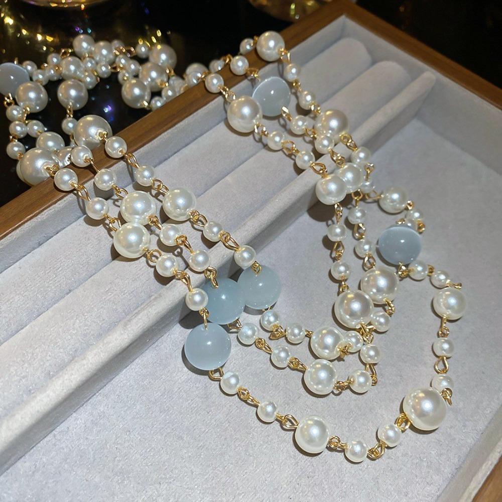 Long Length Bead Necklace Layered Sweater Necklace New Pearl Necklace Lady Wear