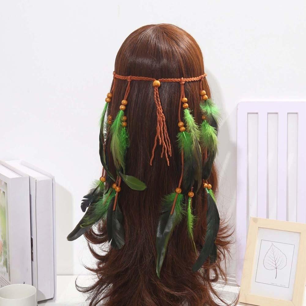 Braided Cord Bohemian Tassel Headband Tribal Feather Hair Extensions Western Cowgirl Outfit