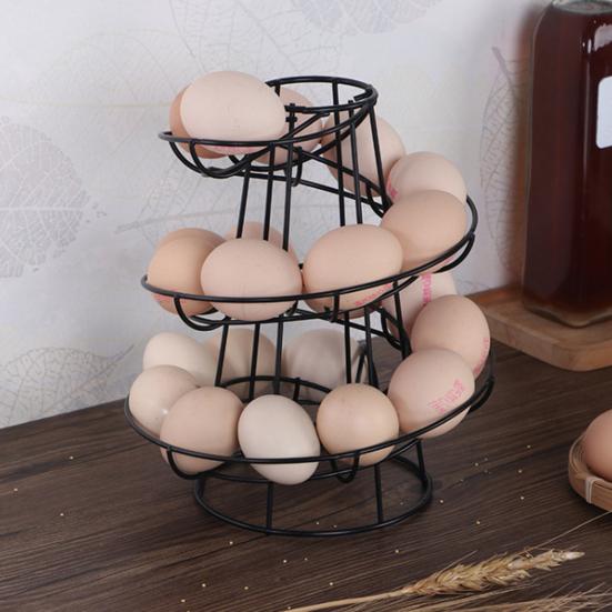Egg Holder Spiral Storage Rack Rustproof Corrosion Resistant Hollow Bottom Design Egg Storage Shelf Dispenser