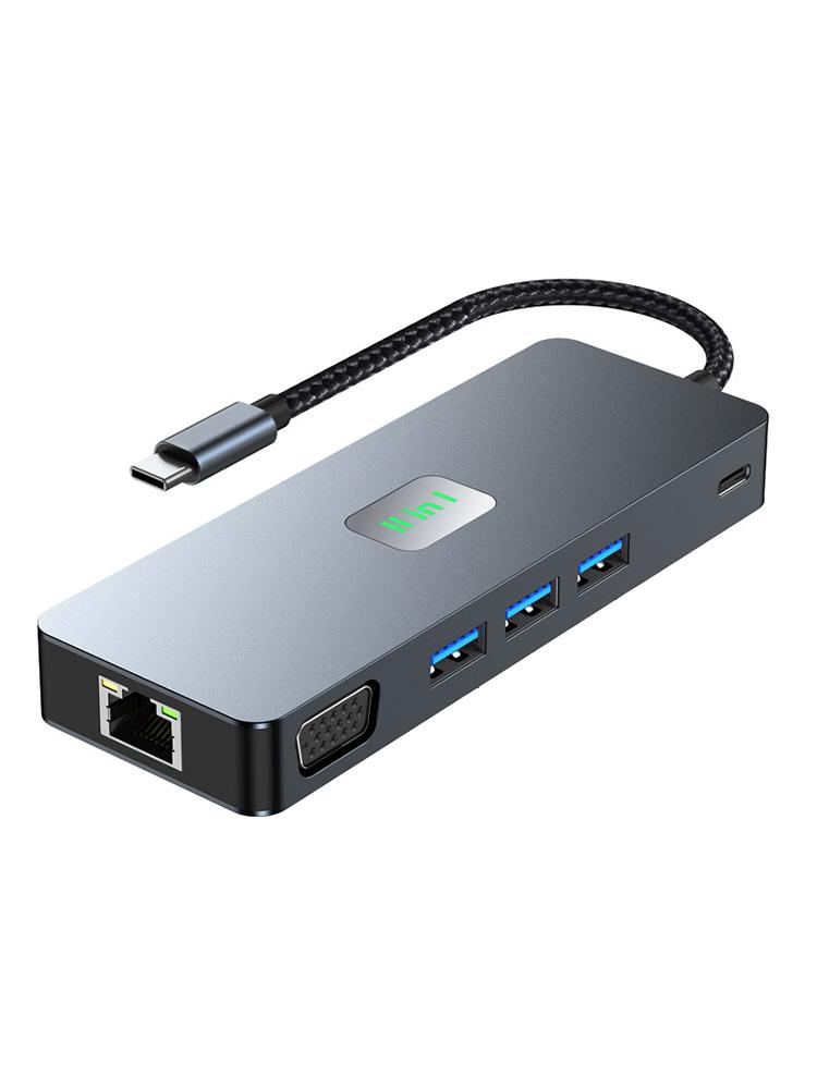 11 in 1 TYPE-C to RJ45 Gigabit USB3.2 HDMI DP+SD/TF 3.5mm Audio VGA PD100W PC