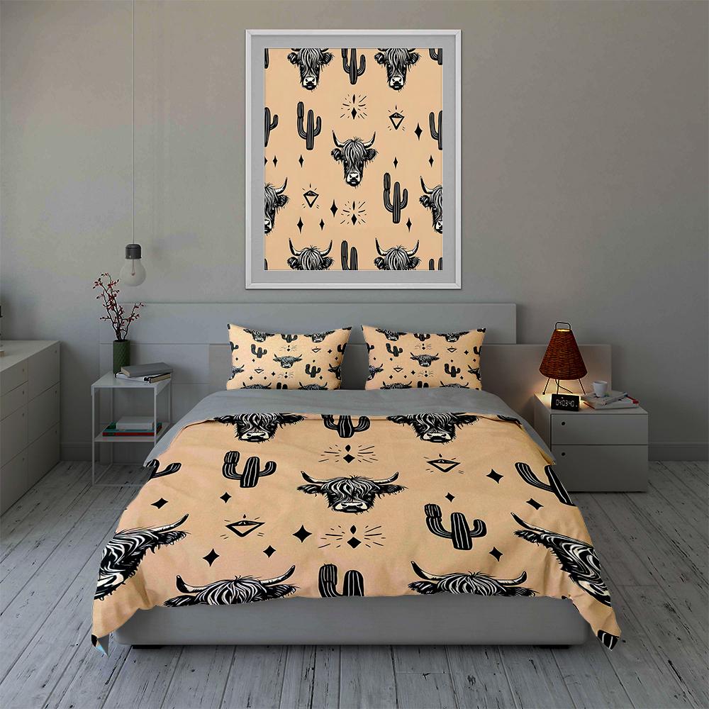 Cactus cow skulls Bedding Duvet cover sets Duvet covers Pillowcases gifts (1 * Duvet Cover 2 * Pillowcases, without duvet insert)