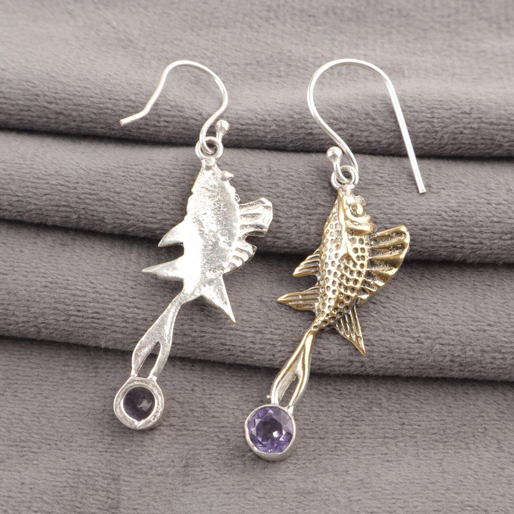 Round Iolite Gemstone Sterling Silver Unique Drop Mother Gift Earrings Jewelry EE-148-5