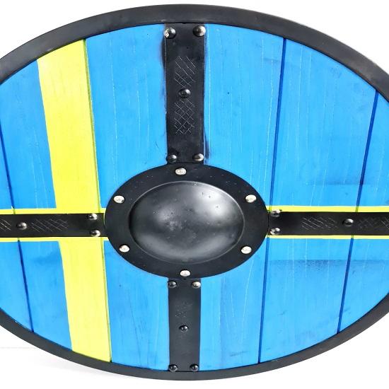 Medieval Viking Shield, Wooden Shield of Ragnar Viking, Battles Sweden Flag for Wall Art,