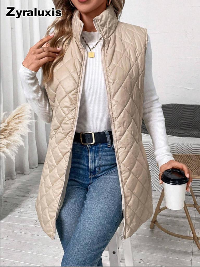 Новый стеганый женский жилет streetwear однотонный, удлиненный, хлопковый