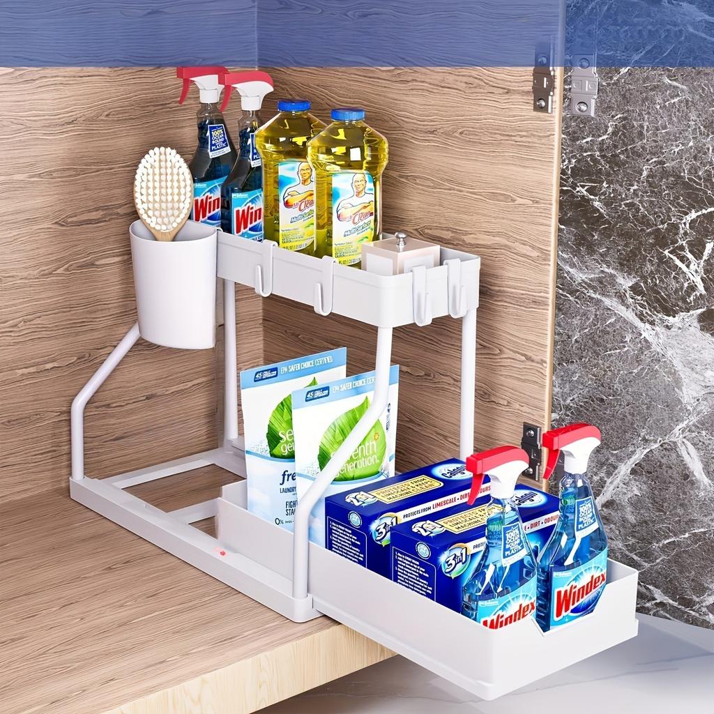 1PC Space-Saving 2-Tier Pull-Out Organizer - Durable Large Capacity Drawer for Kitchen and Bathroom Essentials