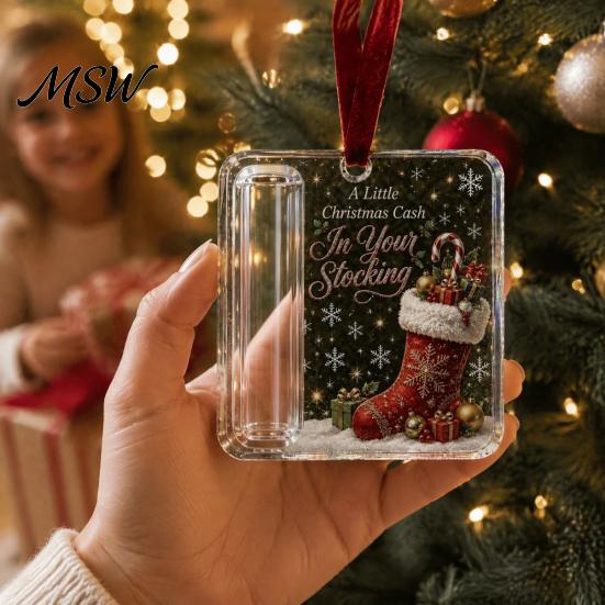 Holiday Hanging Money Holder Christmas Cash Gift Ornament, Clear Acrylic Holder, Xmas Personalized Container Tree Decoration, Funny Ways to