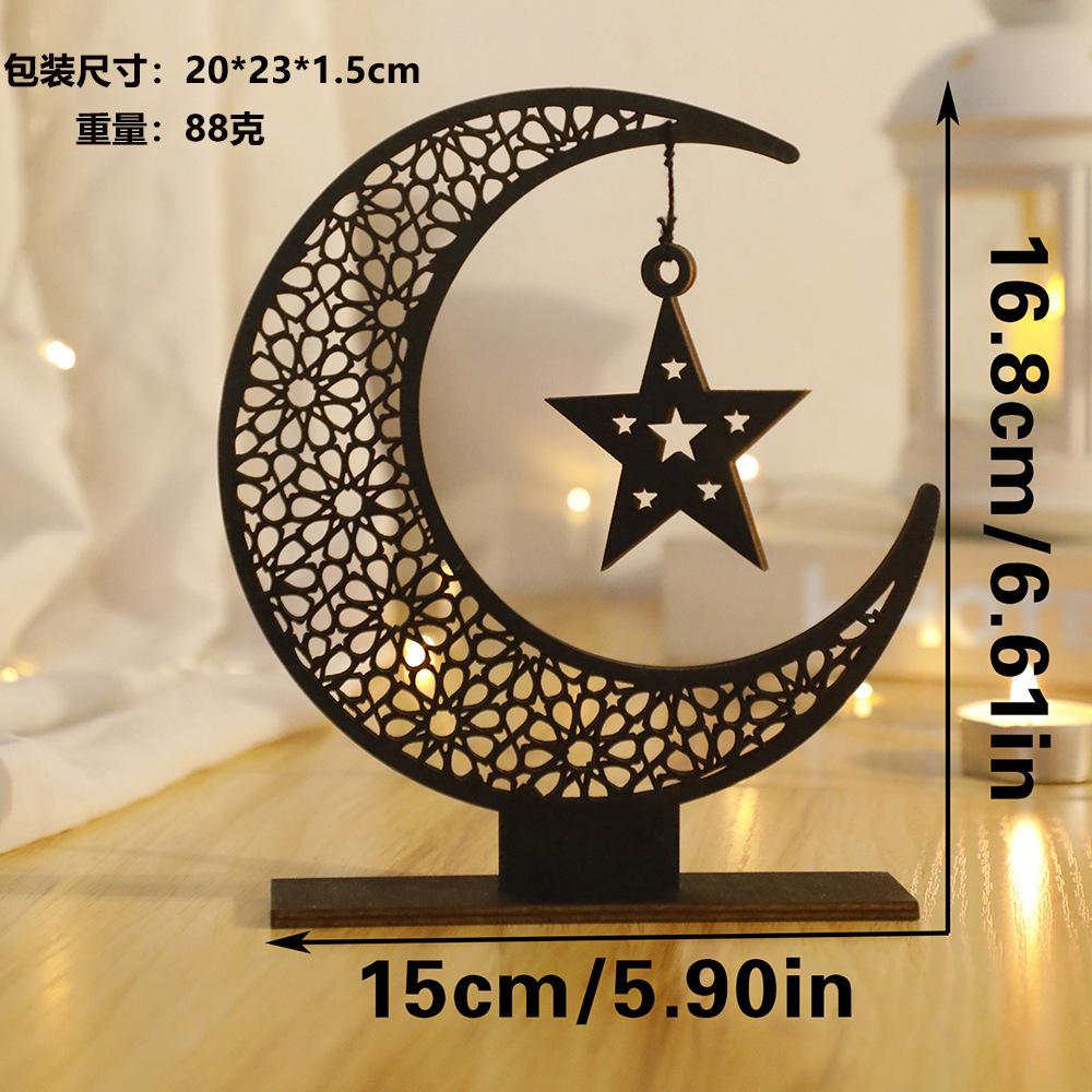 Eid Mubarak Wooden Moon Ornaments Black Ramadan Kareem Muslim Decor Happy Ramadan Table Decorations Islamic Festival Decoration