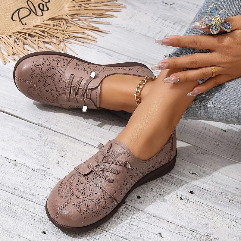 Ladies Shoes 2024 Hot Sale Lace-up Women's Flats Fashion Embroidery Casual Flat Shoes New Round Toe Flat Shoes Zapatos De Mujer