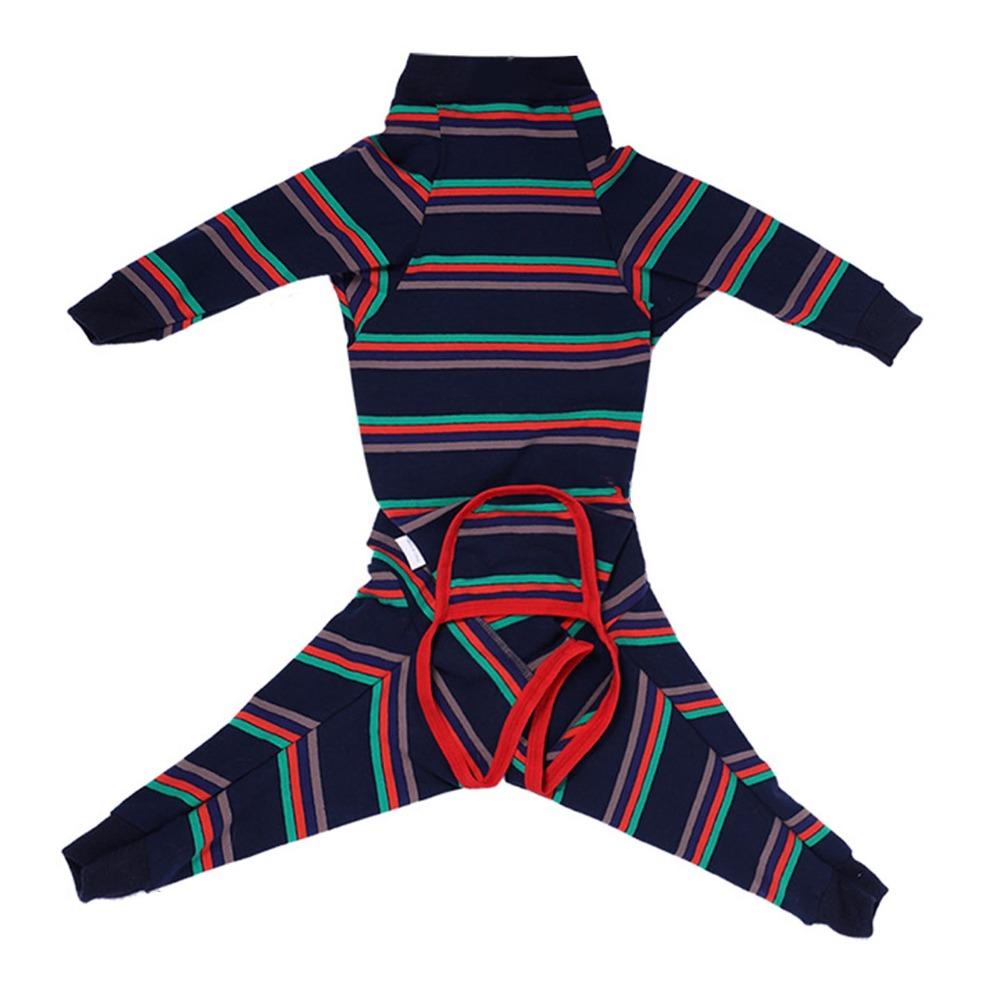 Dark Blue Striped Pet Jumpsuit High Stretch Large Dog Bodysuit Dog Pajamas Post Recovery