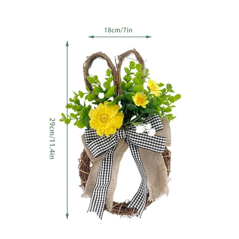 Spring Wreath for Front Door Rabbit Shaped Bowknot Garlands for Indoor or Outdoor Decoration Festival Party Supplies