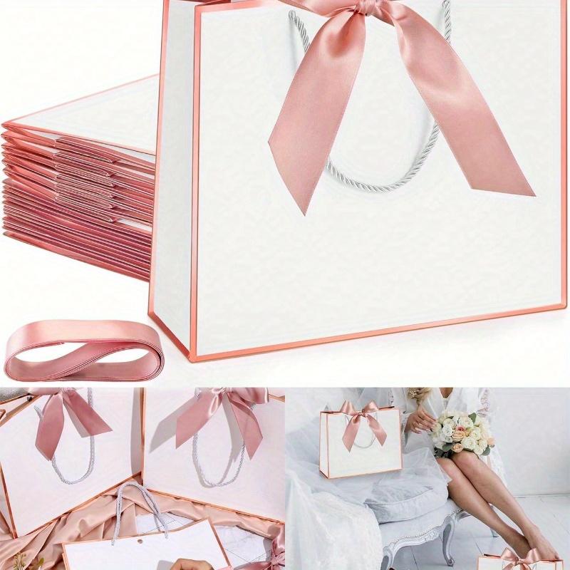 Landscape-Style Kraft Paper Gift Bags, Shopping Bags, Packaging Bags with Handles, Bow-Decorated Handbags, Trick or Treat, Halloween, White