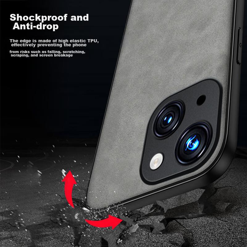 IPhone 13 Case, IPhone 13, Full Lens Protection, Silicone Soft Edge, Shockproof, Ultra-Thin, Simple And Stylish Leather Texture Case, Elegant Gray