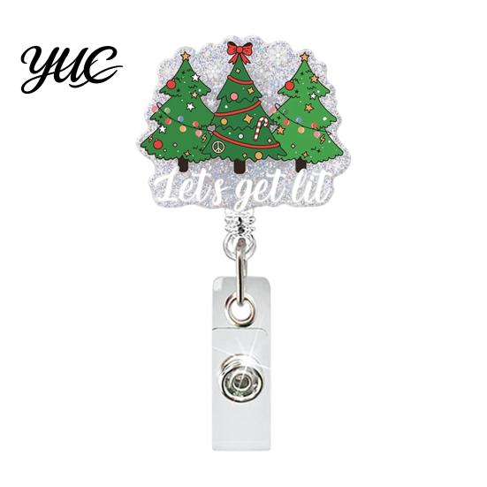 Work ID Card Reel Christmas Retractable Badge Reel, 360 Degree Smooth Rotating Clip, Teacher Waterproof Acrylic Holder for Cards And Keys Id Clip