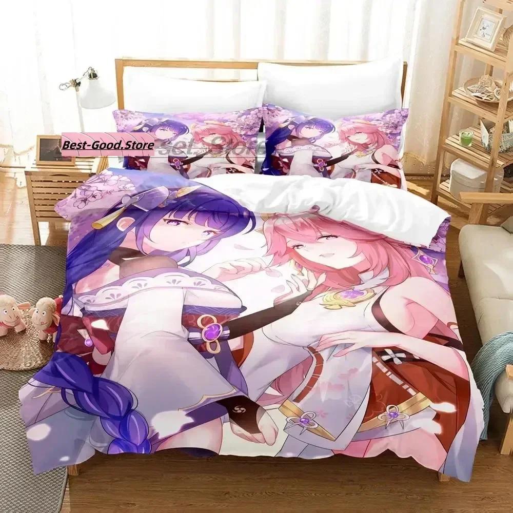Genshin Impact Yae Miko Комплект постельного белья Single Twin Full Queen King Size Комплект постельного белья Aldult Kid Bedroom Duvetcover Sets 3D Print Game