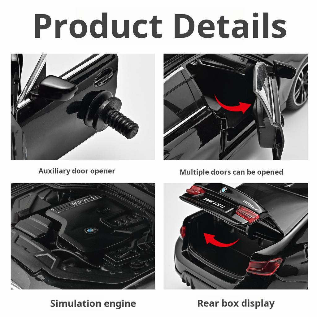 1:24 BMW 3 Series Alloy Diecast Car Model Simulation Vehicle Ornament with Movable Seats Toy Car & Collection Decoration Gifts