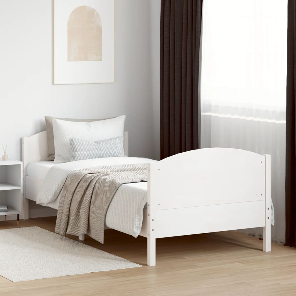 Vidaxl Rama Łóżka Bez Materaca, Biała, 90X200 Cm, Lite Drewno Sosnowe