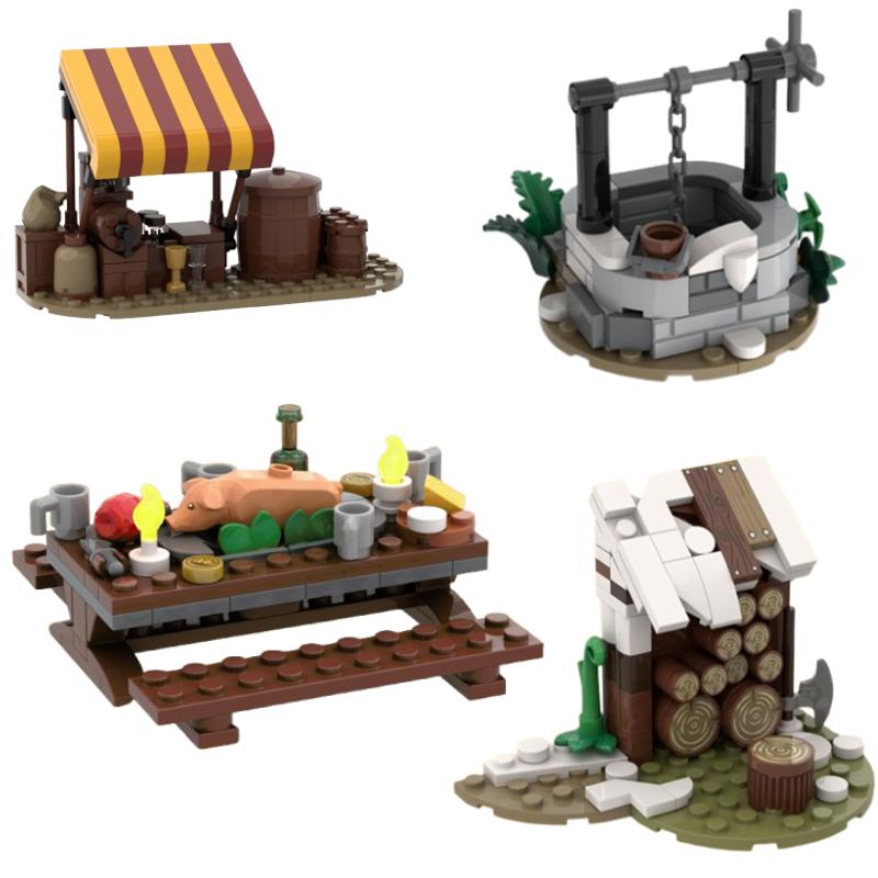 Точечный MOC- 186505 обеденный стол 78676 бочка-декор 166407 колодец 96252 сборка из мелких деталей конструктор развивающая игрушка