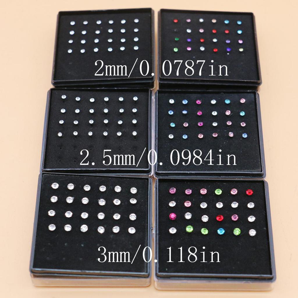 Stainless Steel Nose Studs with 2mm, 2.5mm, 3mm Rhinestones for Body Piercing