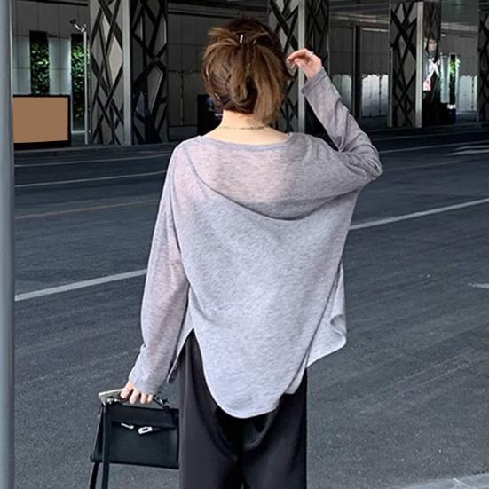 Spring Autumn Cardigan Coat V-neck Long Sleeve Single Breasted Coat Solid Color Loose Fit Thin Jacket Daily Wear