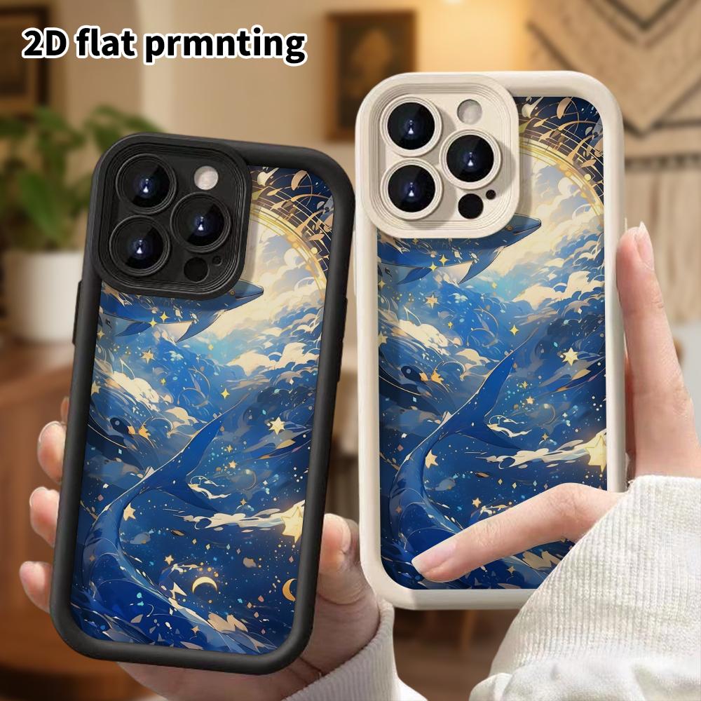 Чехол для телефона: 2D плоский, подходит для защитного чехла iPhone 18 17 16 15 14 13 Pro, Синий кит в звездном небе, идеальный подарок на Рождество и Хэллоуин