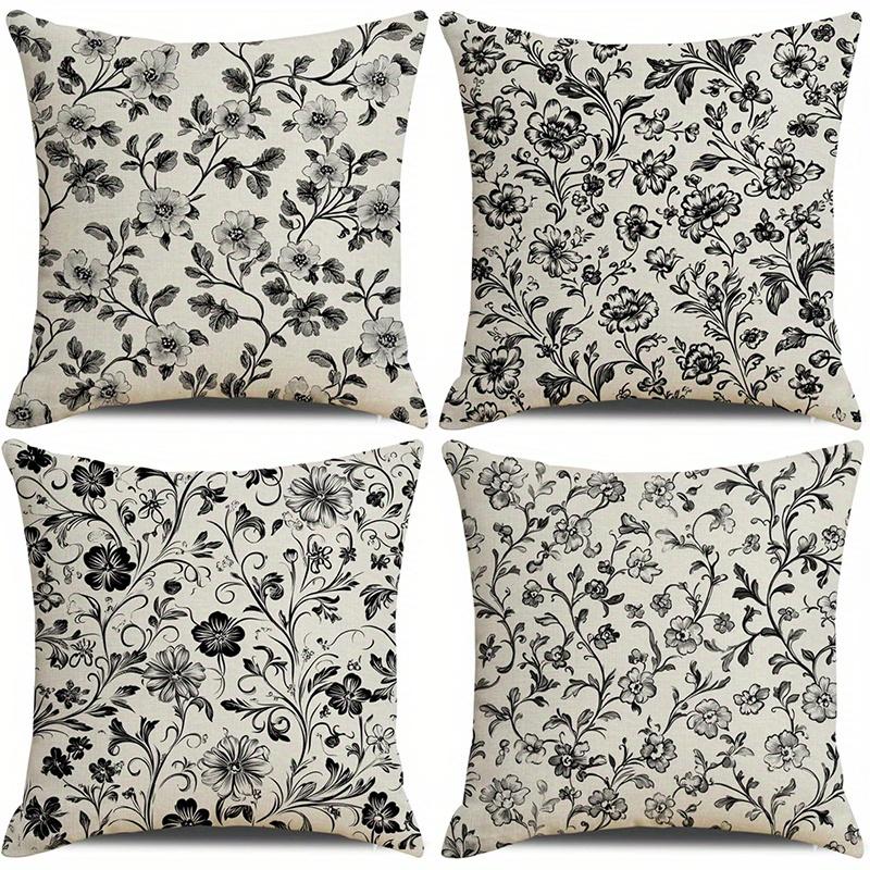 Home Decor Black & White Floral Patterned Pillow Covers Pattern Cushion Cover Suitable for Sofa Bedroom Car Pillow Cover