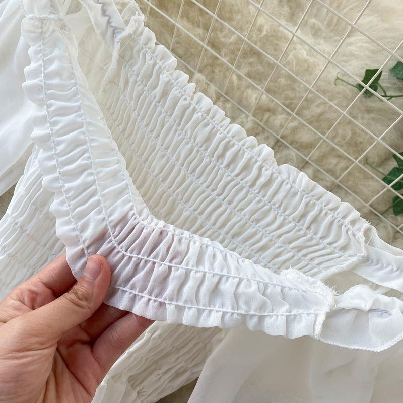 Белое платье с разрезным вырезом и эластичной резинкой на талии, женское шифоновое платье трапециевидной формы, милое сказочное платье, большая юбка с подолом, пляжное платье, летнее