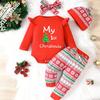 Комплект из комбинезона с длинными рукавами для девочки с принтом «Мое первое Рождество» и штанов с рождественским узором, шапочки и повязки на голову