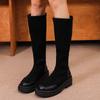 Мода Однотонные Туфли на среднем каблуке Длинные сапоги Женские Круглый носок Слипоны Сапоги до колена Женские Весна Осень Повседневные Платформа Ботас Мухер 2024