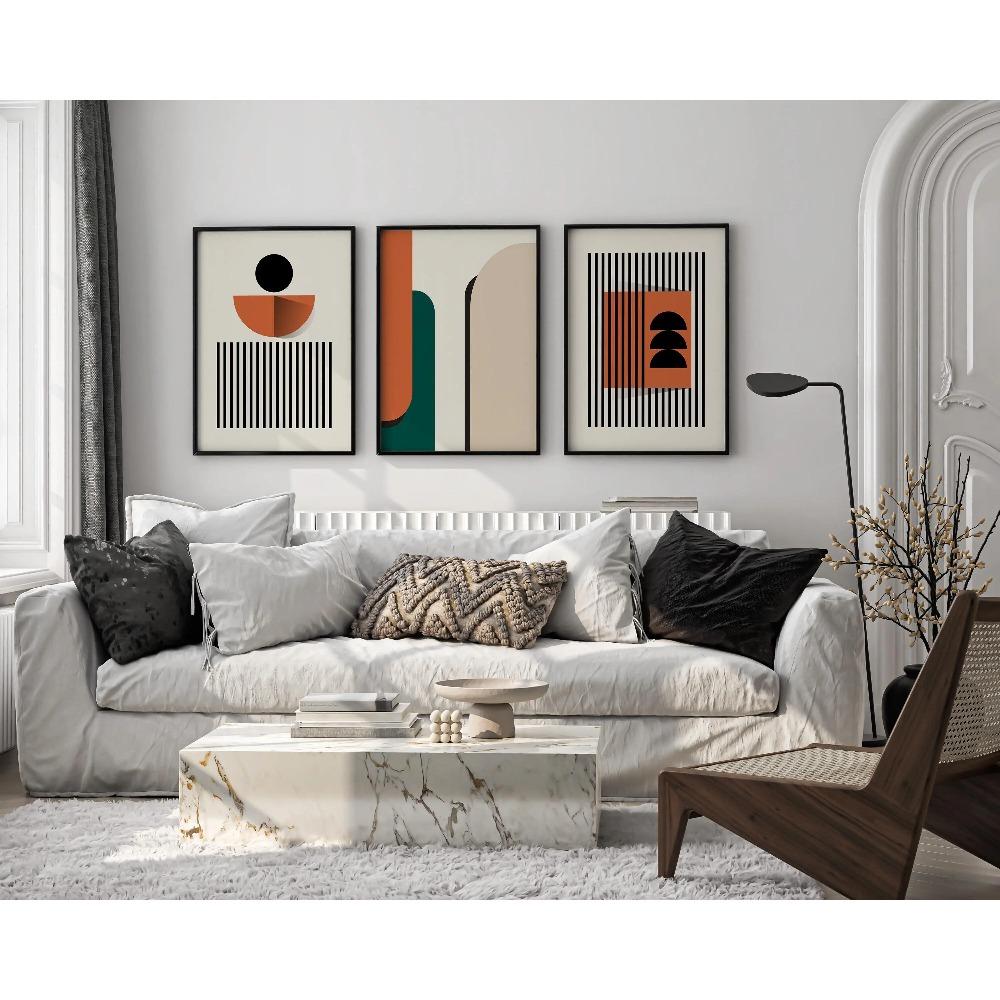 Minimalist Geometric Abstract Canvas Wall Art Poster Set 3 of – Mid-Century Modern Color Block Printing for Stylish Home Decor
