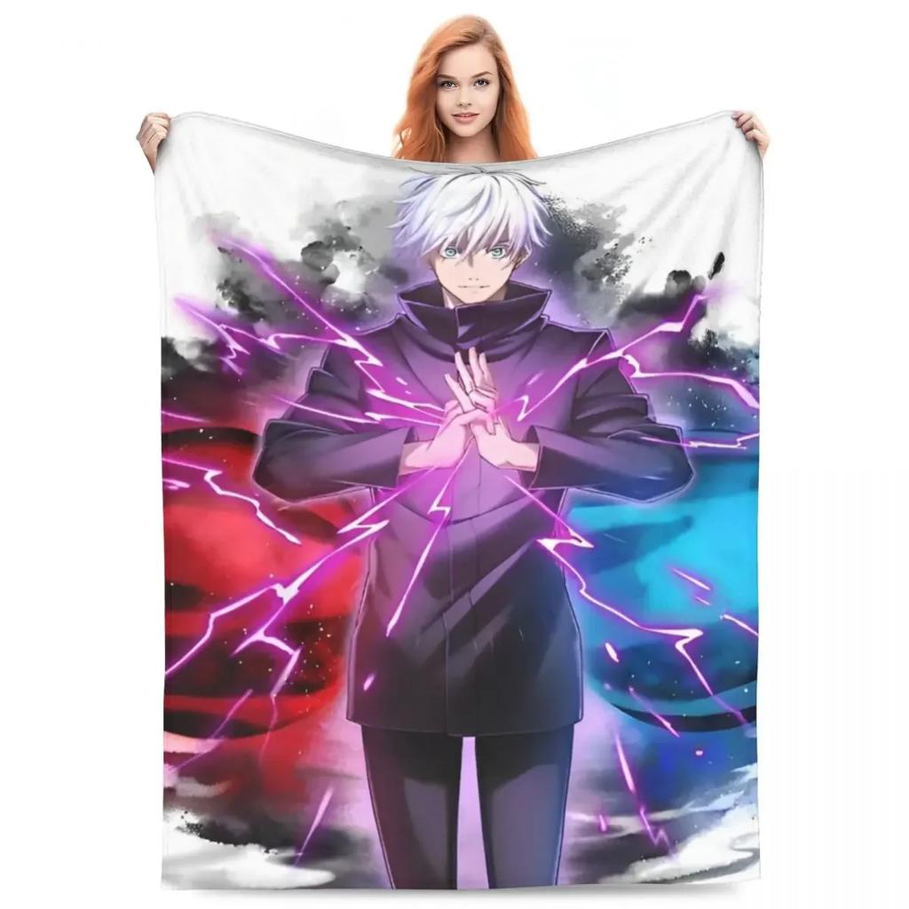 Вязаный плед Годжо Сатору Аниме Магическая битва Фланелевый плед Летний кондиционер Персонализированные Мягкие Теплые Покрывала