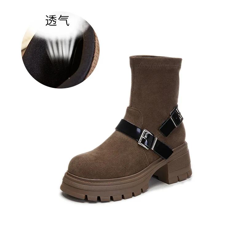 Модные эластичные носки, сапоги, весна/осень, короткие сапоги на толстом каблуке для женщин, универсальная женская обувь, модная женская обувь до середины икры