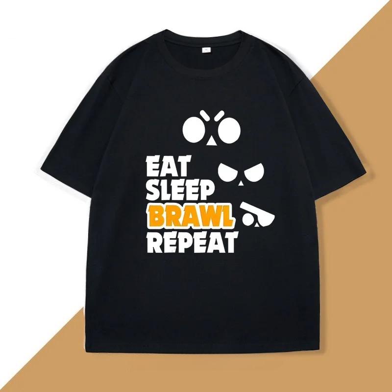 Eat Sleep Brawl Repeat T Shirt for Unisex WOMEN Gamer Mobile Game Brawl Printed Tshirt Casual Cotton Short Sleeve Unisexs Clothing
