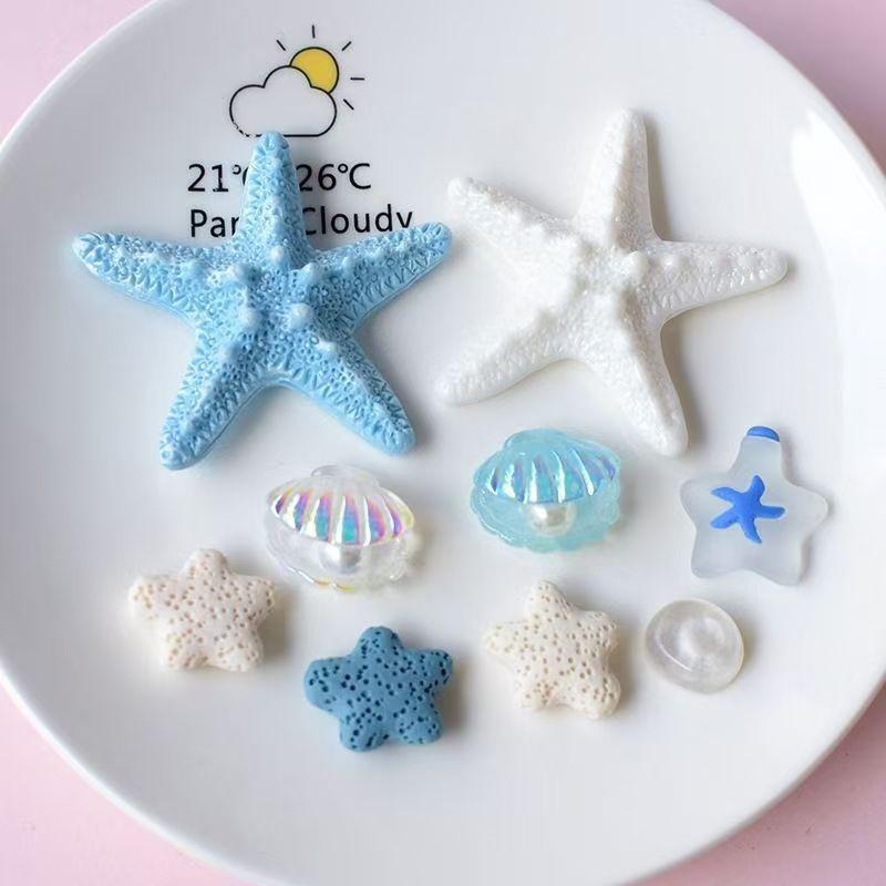 1Set Sea Shell Hole Punch Shoe Charms Diy Ocean Lava Rock & Starfish Shoe Clips For Summer Sandals & Slippers Decorations